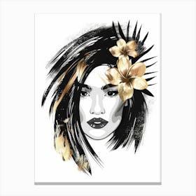 Portrait Of A Woman With Flowers 13 Canvas Print