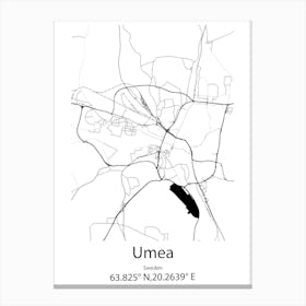 Umea,Sweden Minimalist Map Canvas Print