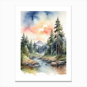 Taiga watercolor landscape, high quality watercolor forest background.15 Canvas Print