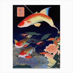 Ogon Koi 1, Fish Ukiyo E Style Japanese Canvas Print