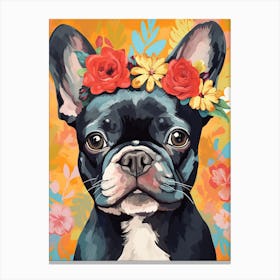 French Bulldog Portrait With A Flower Crown, Matisse Painting Style 3 Canvas Print