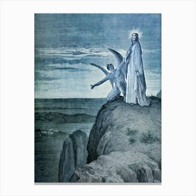 The Temptation of Jesus ~ Gustav Doré - Jesus and Satan on the Mountain Biblical Gothic 1891 Engraving in Full Color HD Canvas Print