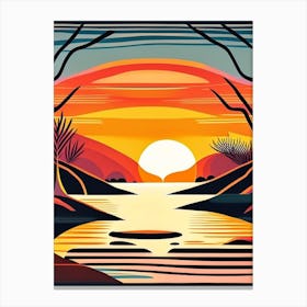 Sunrise Over River Waterscape Midcentury 1 Canvas Print