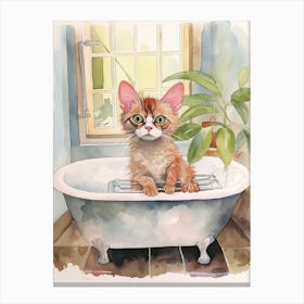 Devon Rex Cat In Bathtub Botanical Bathroom 3 Canvas Print