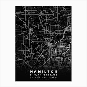 Hamilton Ohio USA Black Map Canvas Print