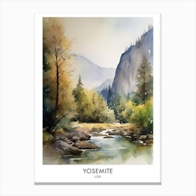 Yosemite Usa Watercolour Travel Poster 3 Canvas Print
