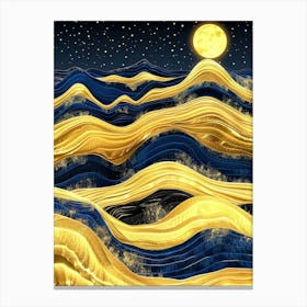 Golden Waves At Night Canvas Print