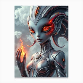 Alien Woman in Silver and Red Canvas Print