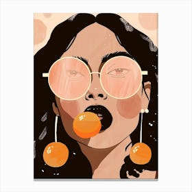 Illustration Of A Woman Eating Oranges Canvas Print