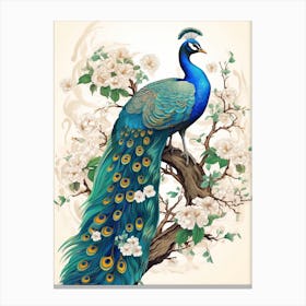 Peacock Animal Drawing In The Style Of Ukiyo E 4 Canvas Print