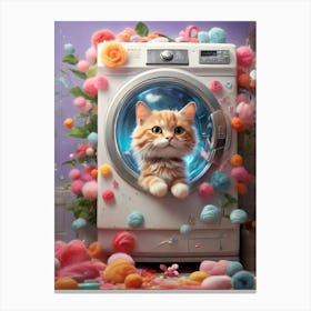 Cat In Washing Machine 4 Canvas Print