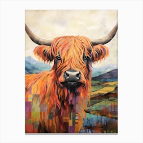 Patchwork Highland Cow Illustration 2 Canvas Print