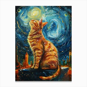 Starry Night Cat Painting 1 Canvas Print