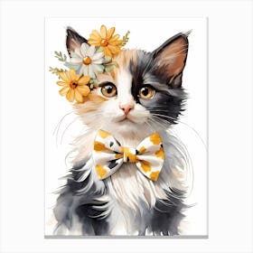 Calico Kitten Wall Art Print With Floral Crown Girls Bedroom Decor (7)  Canvas Print