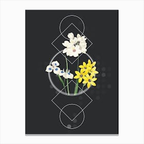 Vintage Corn Lily Botanical with Geometric Line Motif and Dot Pattern n.0365 Canvas Print