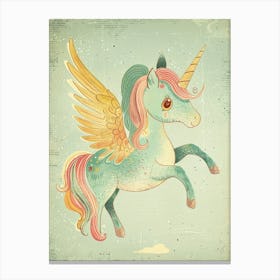 Storybook Style Unicorn With Wings Pastel 3 Canvas Print