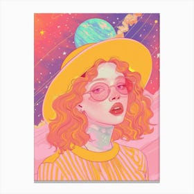 Cute Girl In A Hat galaxy space Canvas Print