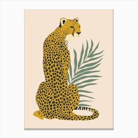 Cheetah with Tropical Leaves - Beige Canvas Print