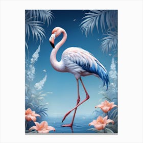 Floral Blue Flamingo Painting (14) Canvas Print