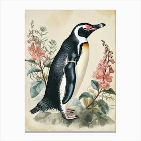 Adlie Penguin Bartolom Island Vintage Botanical Painting 3 Canvas Print