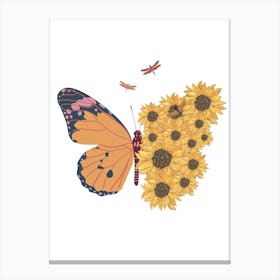 Sunflowers And Butterflies Canvas Print