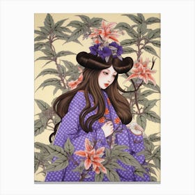 Katakuri Dogtooth Violet Vintage Japanese Botanical And Geisha Canvas Print