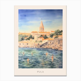 Swimming In Pula Croatia Watercolour Poster Canvas Print
