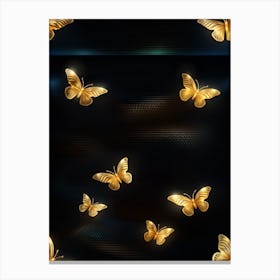 Gold Butterflies On Black Background Canvas Print