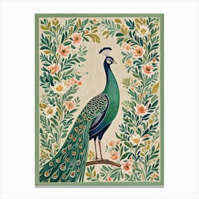 Peacock In Floral Canvas Print