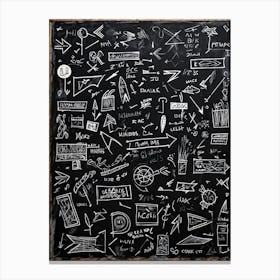 Blackboard Covered In A Collage Of Hand Drawn Icons Arrows And Abstract Doodles Symbolizing Direc (3) Canvas Print