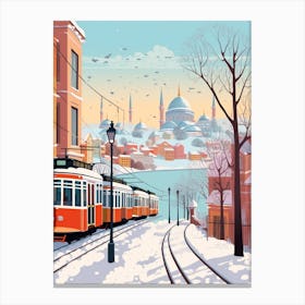 Vintage Winter Travel Illustration Istanbul Turkey 1 Canvas Print