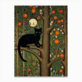 Black Cat In A Tree Style William Morris 1 Canvas Print