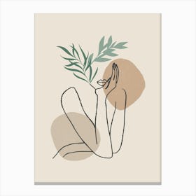 boho mid century of A Woman Holding A Plant Canvas Print