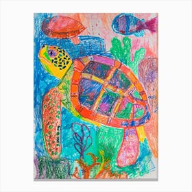 Sea Turtle Colourful Abstract Scribble Canvas Print