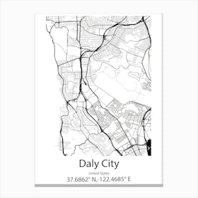 Daly City,United States Minimalist Map Canvas Print