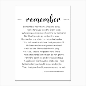 Remember Poem By Christina Georgina Rossetti Canvas Print