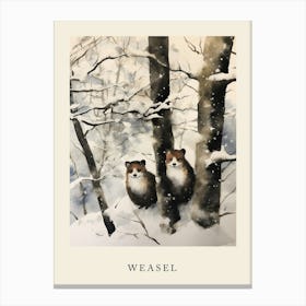 Winter Watercolour Weasel 1 Poster Canvas Print