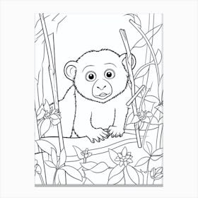 Line Art Jungle Animal White Faced Capuchin 4 Canvas Print