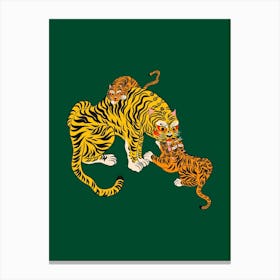 Wild Tiger Mama Green Canvas Print