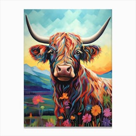 Colourful Swirl Lines Of A Highland Cow Canvas Print