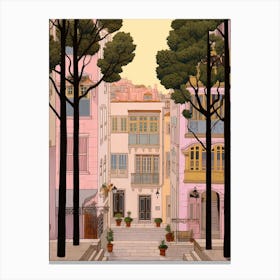 Lisbon Portugal 3 Vintage Pink Travel Illustration Canvas Print