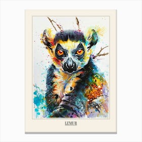 Lemur Colourful Watercolour 3 Poster Canvas Print