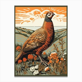 Vintage Bird Linocut Grouse 2 Canvas Print
