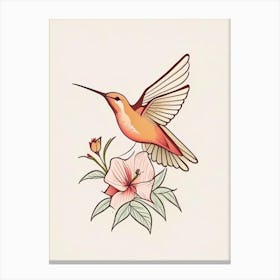 Hummingbird And Flowers Retro Minimal 1 Canvas Print