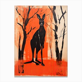 Kangaroo, Woodblock Animal Drawing 4 Canvas Print