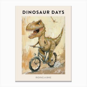 Dinosaur Riding A Bike Poster 2 Canvas Print