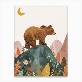 Brown Bear Walking On A Mountrain Storybook Illustration 3 Canvas Print