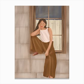 Girl sitting on the window Canvas Print