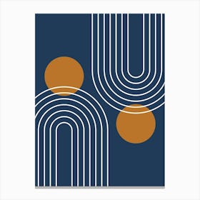 Mid Century Modern Geometric B15 In Navy Blue And Copper (Rainbow And Sun Abstract) 01 Canvas Print