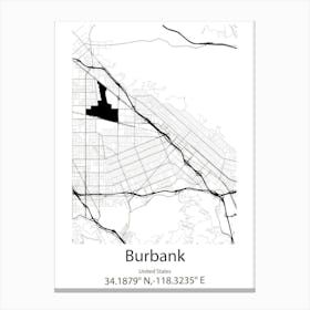 Burbank,United States Minimalist Map Canvas Print